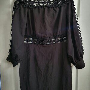 Chic Me Black Embroidered Lace Cut Out Dress - Size M